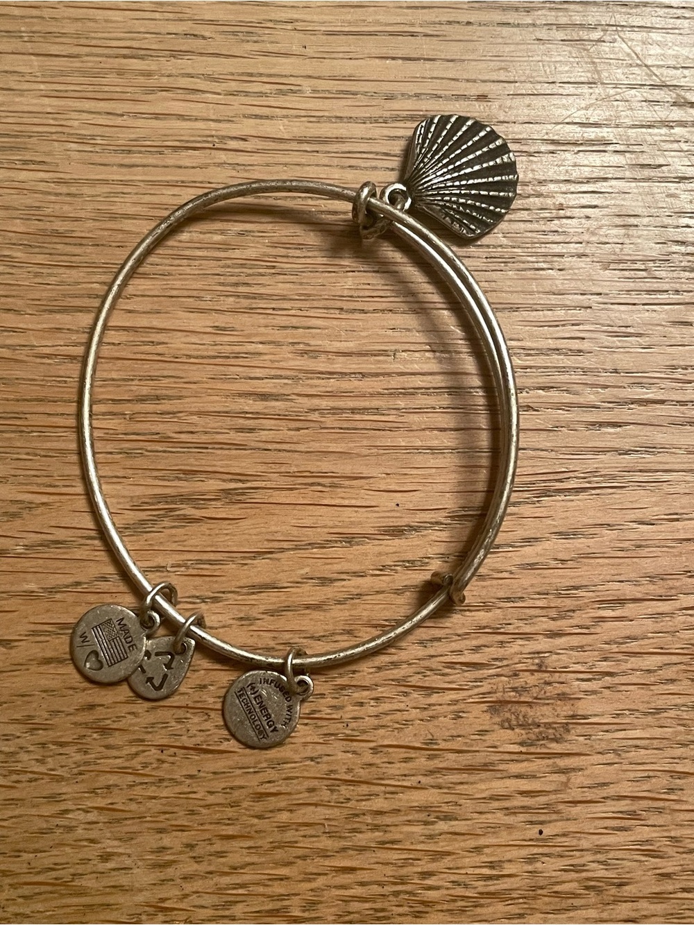 Alex and Ani Silver Charm Bangle Bracelet with Seashell